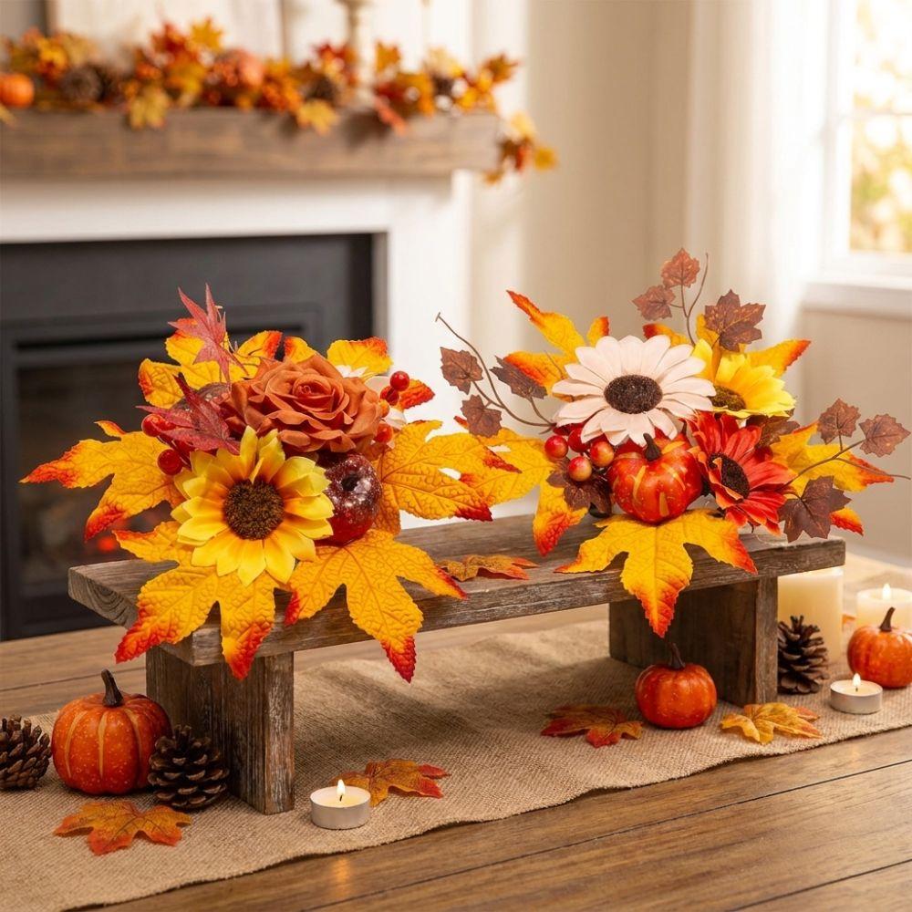 Rustic Style Autumn Sunflower Wreath Ornament Simulation Candle Holder  Doorway Decoration
