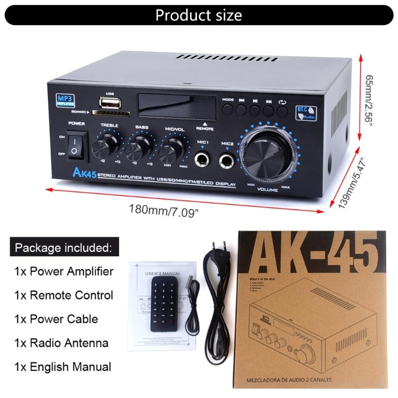50W 2.0 Channel HiFi Power Amplifiers with Bluetooth-compatible 5.0, USB Playback and Inputs for Home Theater