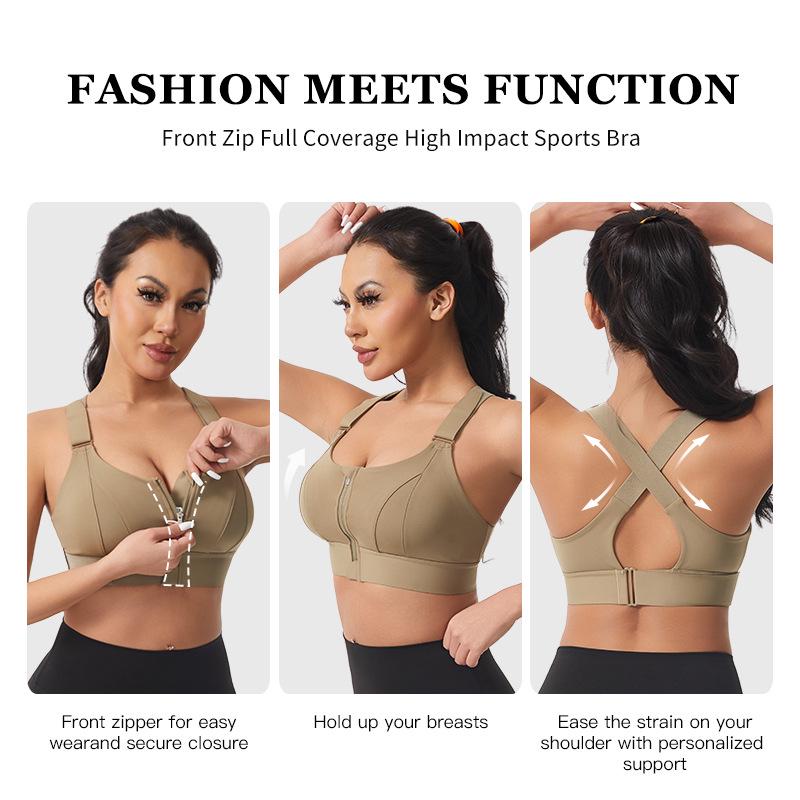 High-Elasticity Shockproof Sports Bra with Front Zipper, Plus Size, Anti-Sagging, Beautiful Back Design
