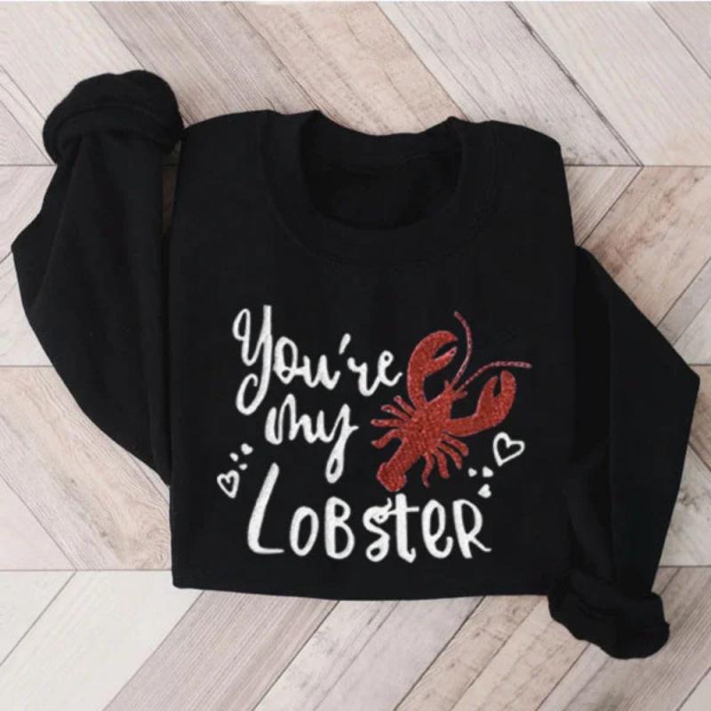 Rheaclots Women's "You're My Lobster" Embroidered Cotton Tee