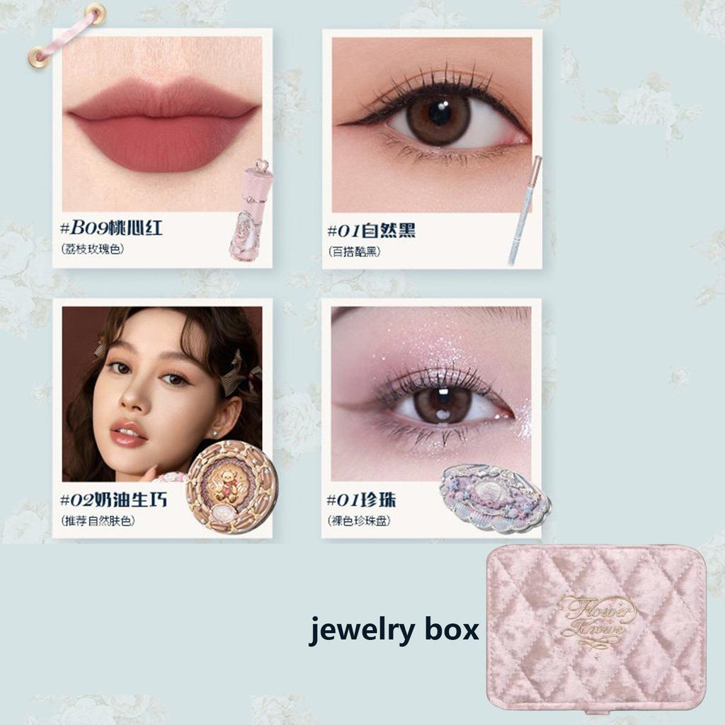 Flower Knows Makeup Gift Box Shimmer Eye Shadow Palette,Eyeliner Cupid Lipstick Full Coverage Concealer All-in-One Beauty Kit