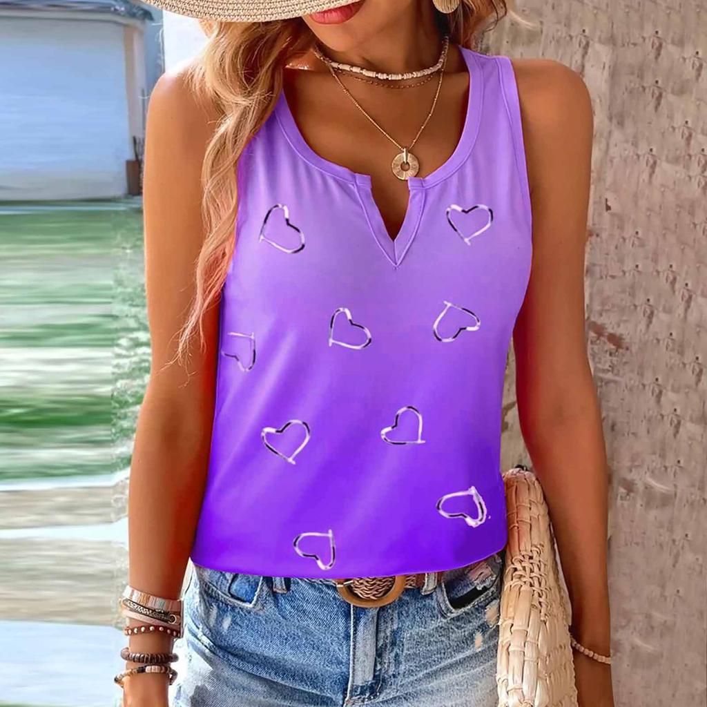 Letní ležérní tričko bez rukávů s přechodovou barvou Women Love Heart Vest