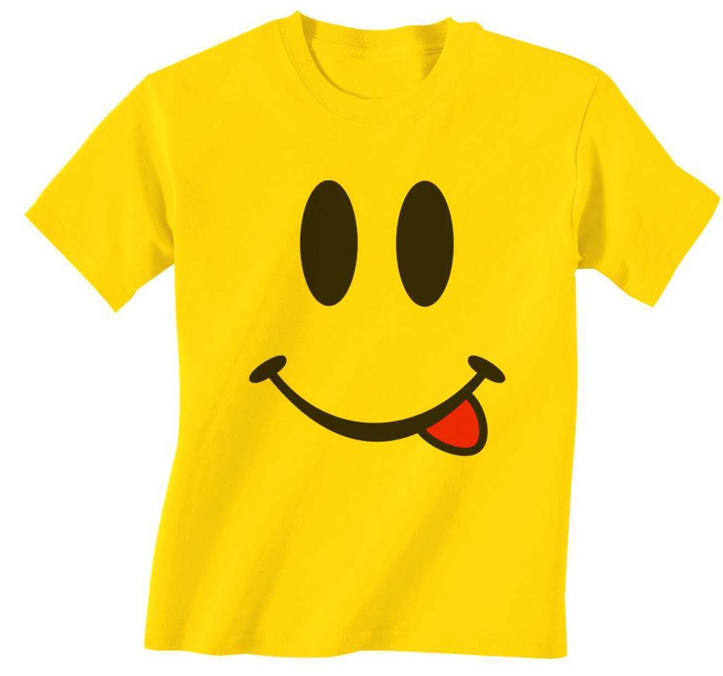 Yellow Unisex Men's T-Shirt With Emoji Funny Smile 100% Cotton-