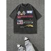 European Size Washed- Washed Fabric, Fun Speed Competition Print T-Shirt, High-Quality Batik Vintage Fashion Brand T-Shirt,Loose-Fitting Short-Sleeved