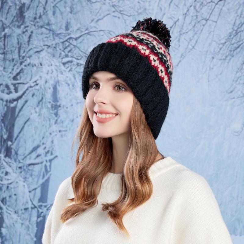 Winter Coldproof Warm Knitted Hat Ear Protection Hat Women's Fur Ball Wool Hat