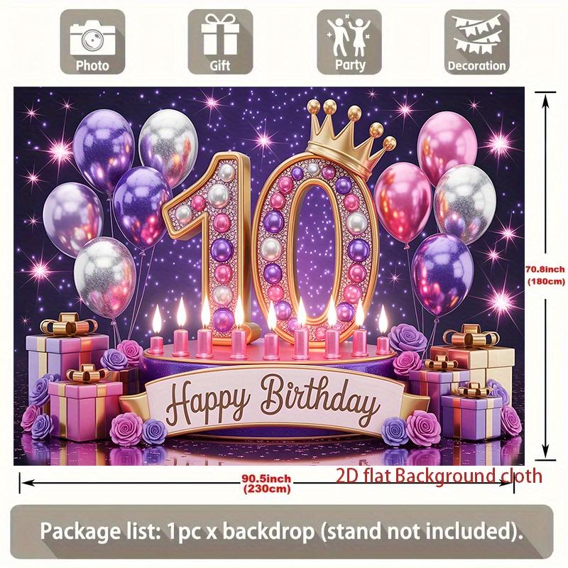 2D Plane 10th Birthday Banner Featuring the Number 10 and Balloon Pattern - Purple and Colorful Party Decorations