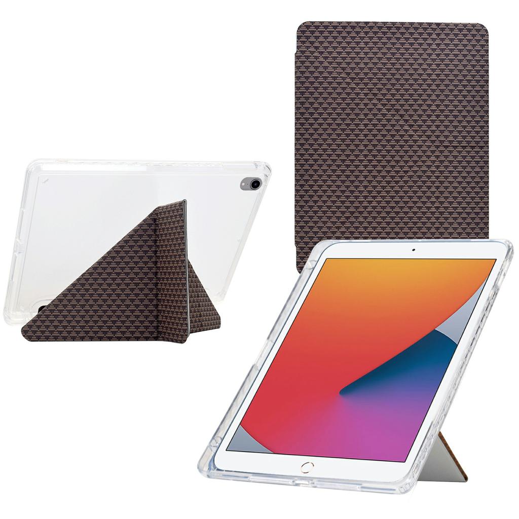 Tablet Case For iPad 10.2 (2020)/(2019)/Air 10.5 Inch (2019),Y-Fold Stand Pyramid-Patterned Leather+Clear Acrylic Cover