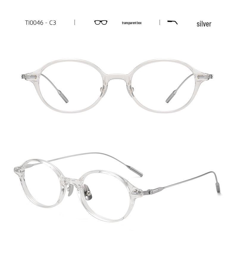 Ultra-Light Oval TR Frame Glasses with Titanium Temples, Suitable for Women's Nerdy Academic Style, Model Ti0046 (Lens Customizable)