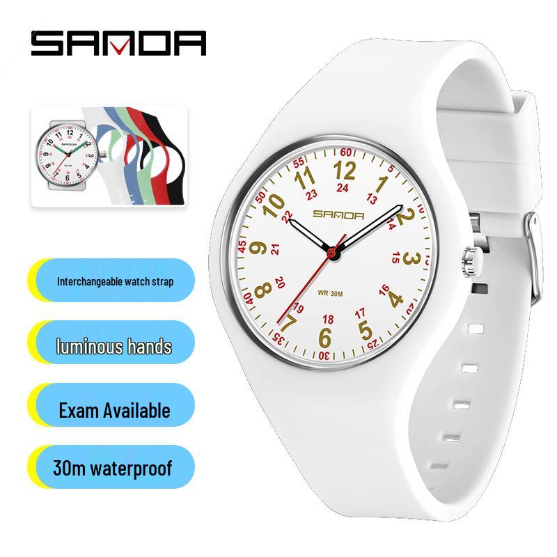 SANDA Lightweight Children's Luminous Waterproof Silicone Quartz Watch - New Model, Ideal for Exams and Casual Wear.