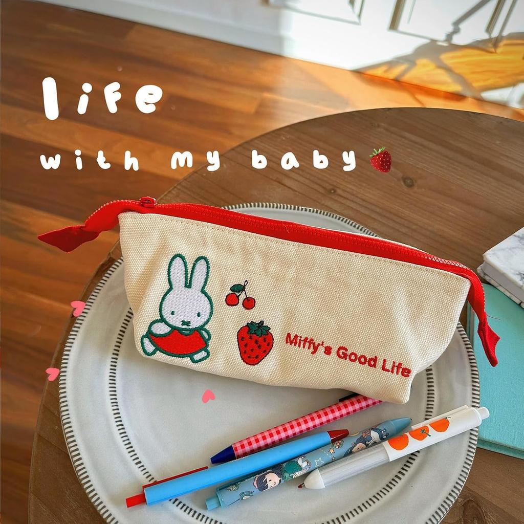 Miffy Strawberry Pencil Large Capacity Stationery Pencil Pencil Multifunctional Cosmetic Simple Canvas Zippered Pencil Easy To For High Elementary and
