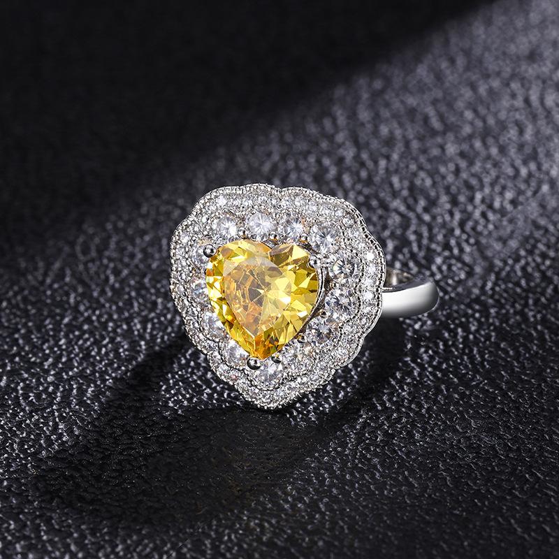Jewelry Temperament Women'S Jewelry Ring, Imitation Pink Diamond Yellow Diamond Love Ring 10 * 10