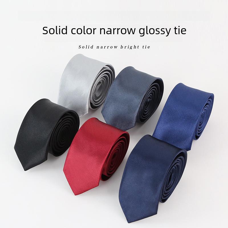 Men's Solid Color Narrow Shiny Polyester Silk Tie - Formal & Casual Fashion