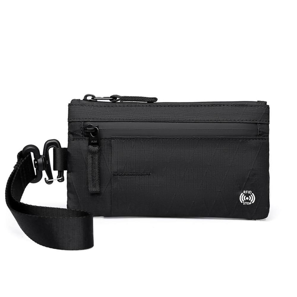 

RFID Blocking Zip Clutch with Wristband Slim with Zipper Credit Card Holder 3 External Slots Men Wallets Outdoor Activities