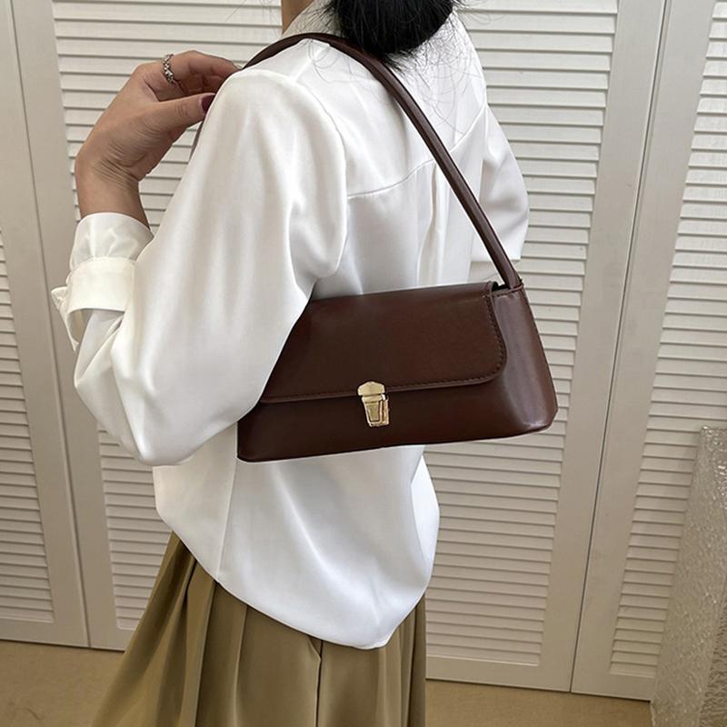 Women Retro Tote Bag Trendy Vintage Underarm Bag Portable Casual PU Leather Solid Color Simple Handle Handbags Shoulder Bag
