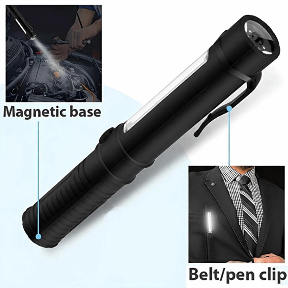 Waterproof COB LED Flashlight Magnetic Base Work Light Security Mini Pen Light  Camping