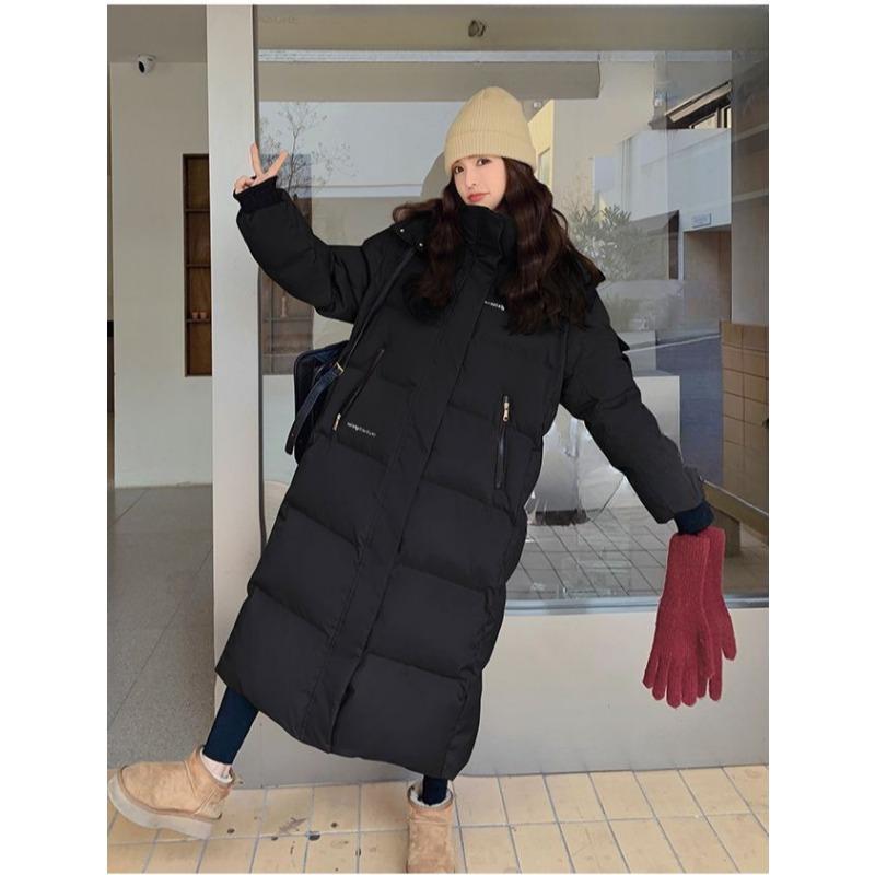 Fashionable and Thickened Red Long Padded Jacket for Women, Winter Outwear Coat with Bread Service Style