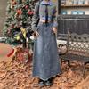 Hong Kong Style High Waist Slimming Denim Midi Skirt with Slit - Women's Versatile Washed A-line Skirt for Spring and Autumn