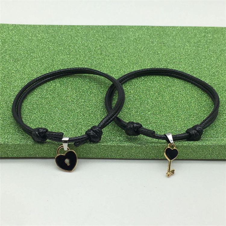 Minimalist Couple Bracelets Key And Heart Lock Charm Adjustable Rope Bands Simple Design Matching Jewelry Set For Partners