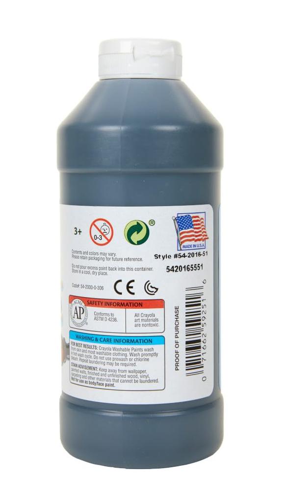 Crayola Farba w butelce Czarna Butelka w jednym kolorze, którą można łatwo usunąć wodą 473ml 201651 Produkt oryginalny