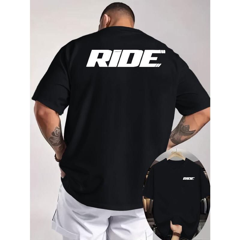 

RIDE Minimalist Letter Double-Sided Print Men S T-Shirt, Motorcycle Trend Style, Suitable for Cycling, Daily Wear, And Personalized Styling S чёрный