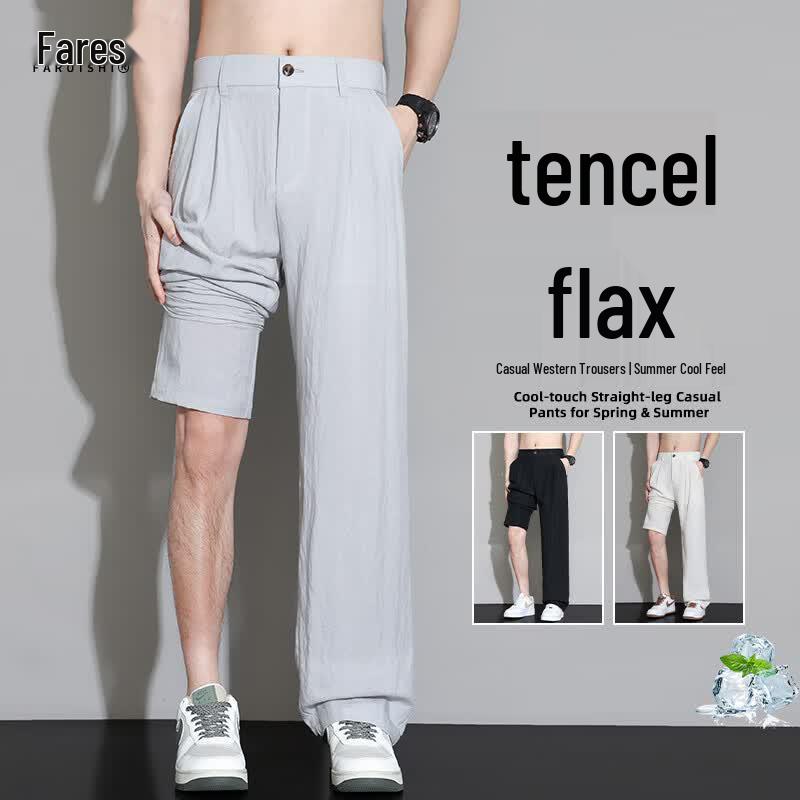 FARUISHI Men s Summer Tencel Blend Casual Dress Pants M серый