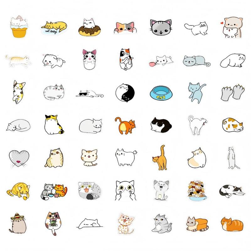50PCS Waterproof Cute Fat Cat Stickers Cartoon Graffiti Suitcase Notebook Mobile Phone Fridge Water Cup - Bulk Pack