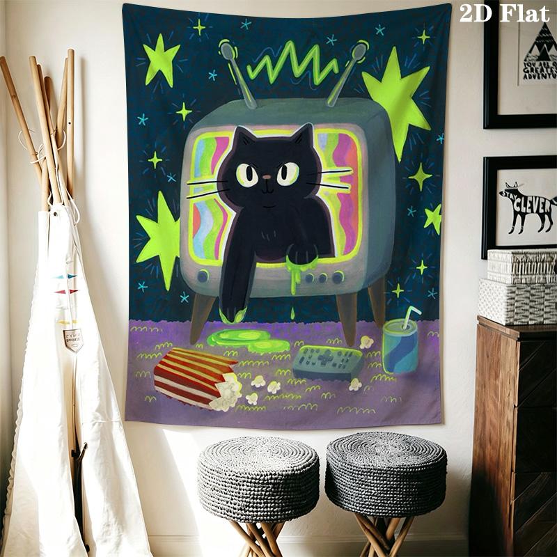 Little Black Cat Pattern Home Decor Tapestry, Wall Hanging, Decorative RV Wall Cloth.MGT0918359
