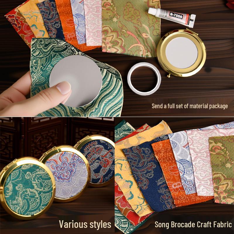 Handmade Imitation Song Brocade Makeup Mirror: Ancient Style Chinese Portable Mirror, Dragon Boat Festival Gift