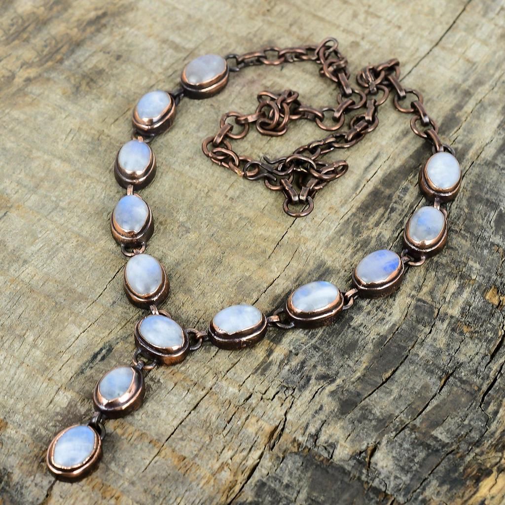 Rainbow moonstone necklace electroformed copper necklace adjustable chain necklace copper jewelry gemstone handmade necklace wedding gifts