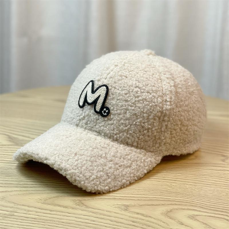 New M Embroidered Letter Hat for Women Autumn and Winter Lamb Velvet Baseball Cap Korean Version Ins Casual Thickened Warm Peaked Cap