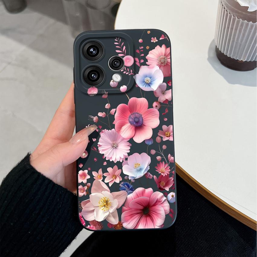 For Oppo Reno 15 14 13 12 11 Pro 15F 15C 11F Phone Shell Elegant Flowers Soft Liquid Silicone Lightweight Case for OPPO Reno Shockproof Durable Bumper