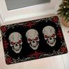 1pc American Dark Skull Flannel Mat, Vintage Gothic Style Entrance Door Mat Hallway Anti-Slip Foot Mat Home Entry Dust-Proof Carpet