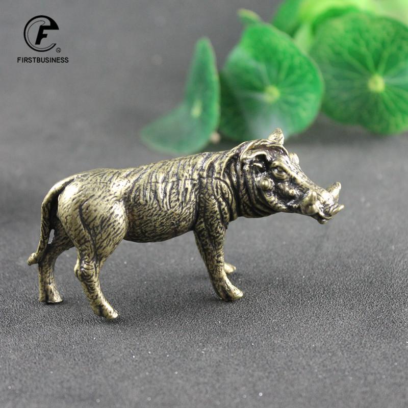 Heavy Brass Wild Boar Statue for Home Decors Retro Figurines Creative Handmade Animal Sculpture Art Bookcase Display Ornaments