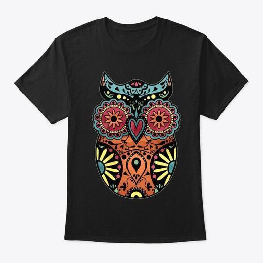 Sugar Skull Owl Sticker T-Shirt Made in the USA Size S to 5XL S разноцветный