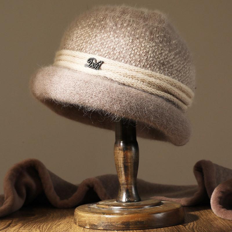 Mittelalterliche ältere Winter Samt Strickmütze Damen Wolle Glockenhut Kaninchenfell gemischt alte Dame kältefest warme Mütze