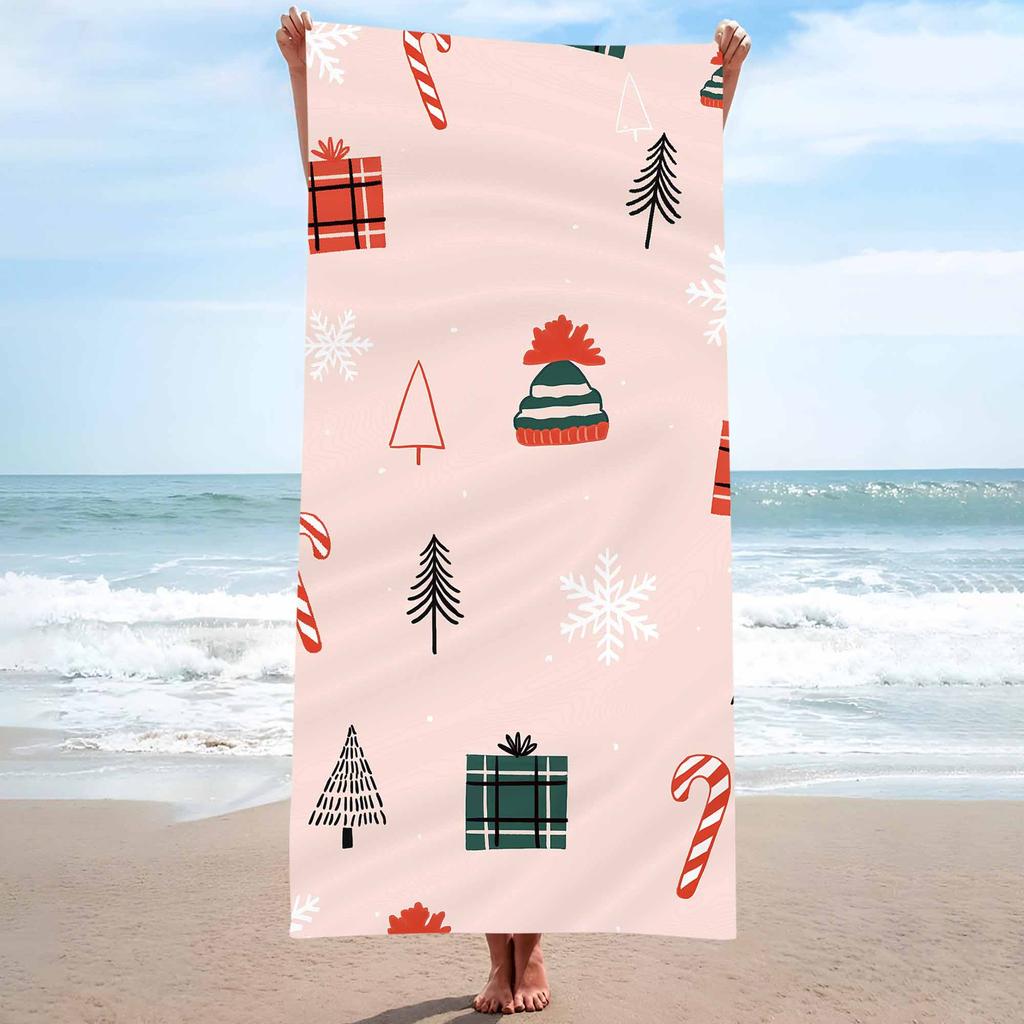 Merry Christmas Background Cute Single sided Printed Beach Towel Home Decoration Bath Towel 75x150cm Bathroom