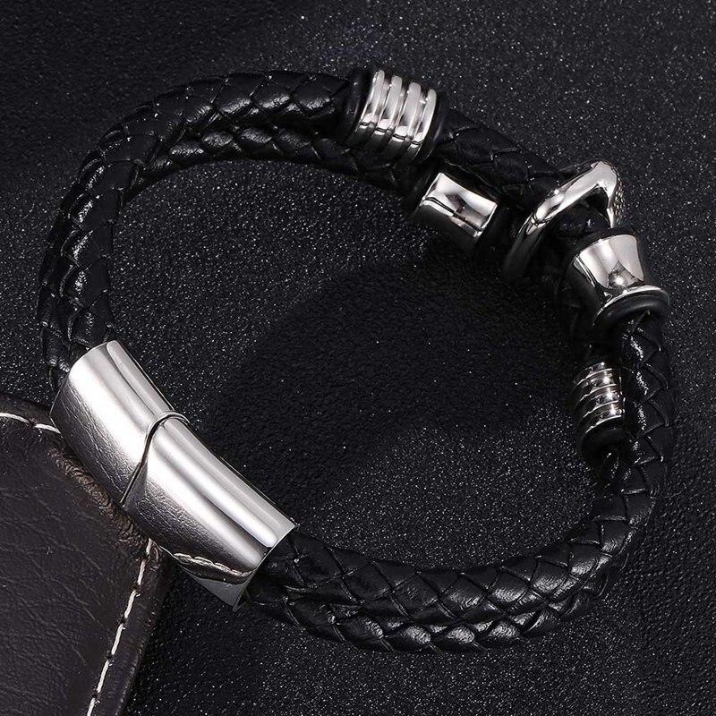 Bracelet Homme Tête de Bouddha Jonc Cuir Véritable Accessoires Fermoir Acier Inoxydable Bracelet Homme Bijou Porte-Bonheur