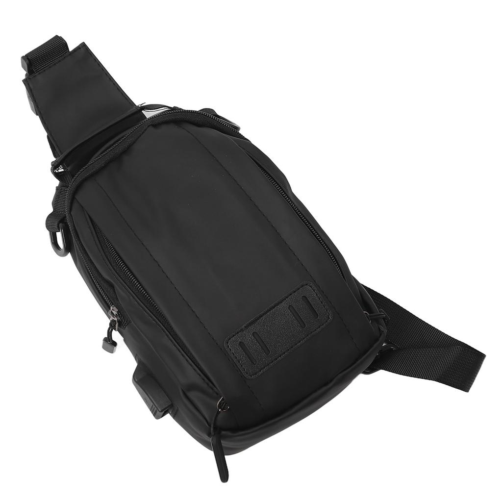 Man Hiking Sling Bag with Charging Cable Lightweight USB Port Pure Color Sling Bag for Travel Outdoors Black S