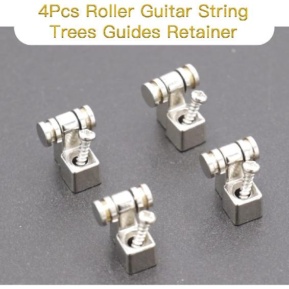 4Pcs Roller String Tree for Fender Strat/Telecaster, Guitar String Guide Retainer with Locking Screws, Chrome Tuning Stabilizer for Electric Guitars