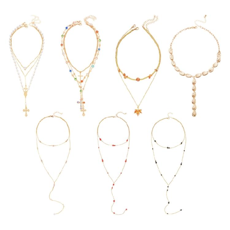 Alloy Pearls Beaded Necklace Y Shaped Pendant Clavicle Chain for Long Time Comfort and Fashion Statement