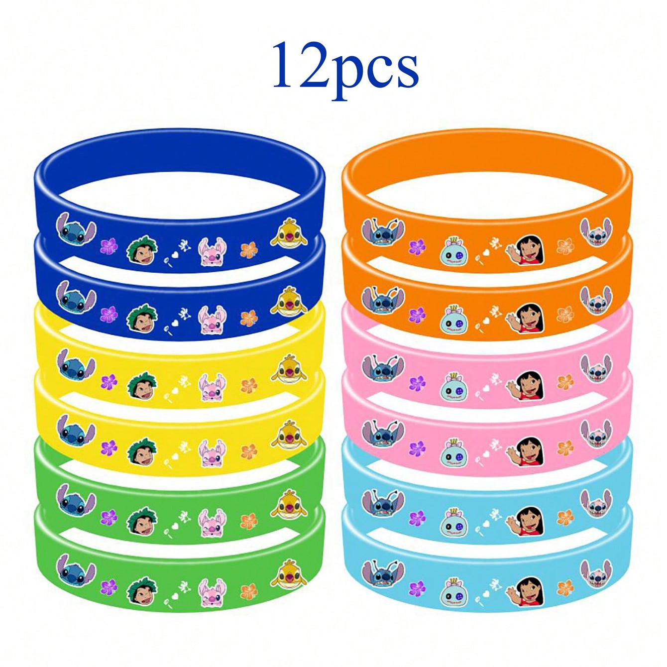 

12 шт. Мультяшні сувеніри для вечірки Ліло і Стіч Силіконовий браслет Нагороди для класу Призи Наповнювачі для пакетів з солодощами для хлопчиків дівчаток Подарунки на день народження