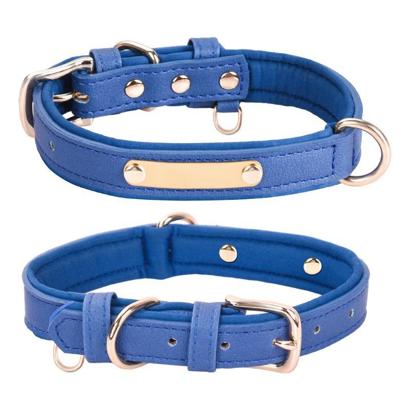 Pet Collar Vintage PU Leather and Breathable Space Cotton Double D-Ring Engravable Nameplate Dog Leather Collar