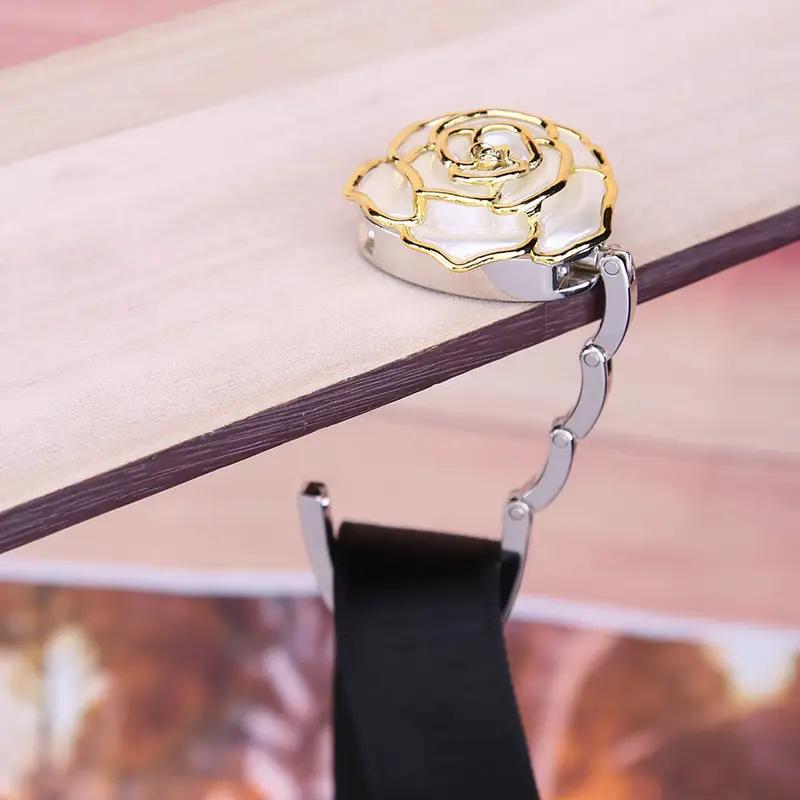 1PCS Rose Design Foldable Bag Hook Metal Plastic Round Table Hook Handbag Hanger