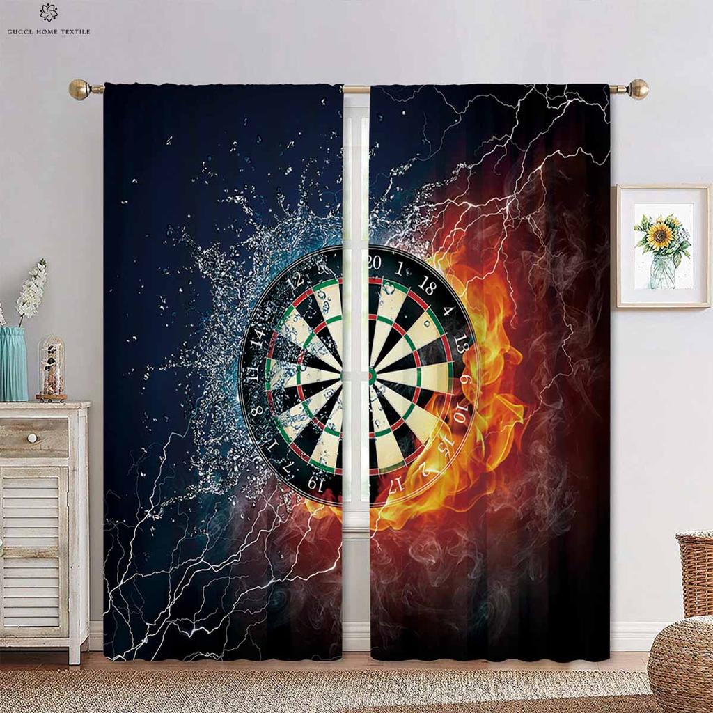 Football Rugby in Wasser und Feuer 3D-gedruckter Stangendurchzugsvorhang Schlafzimmer Wohnzimmer Küche Dekovorhang 2 Stück