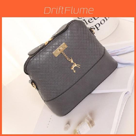 High-quality Pu Leather Square Grid Deer Pendant Shoulder Bag Messenger Tote For Women