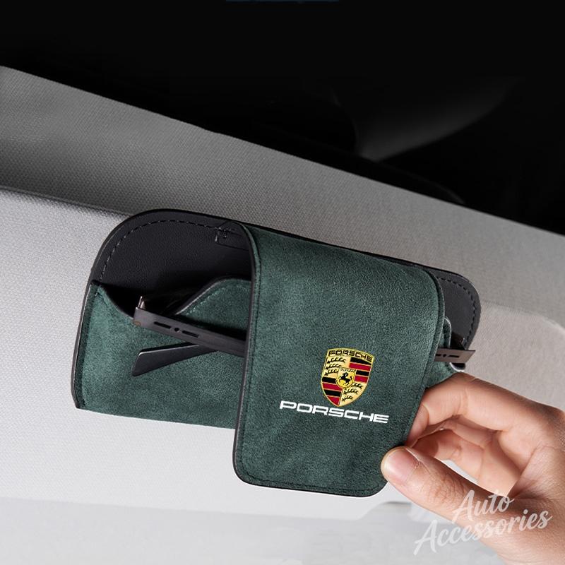 Suede Car Glasses Box Sun Visor Glasses Case Storage For Porsche Cayenne Panamera Macan 911 718 Taycan Boxster Cayman 918 Pajun