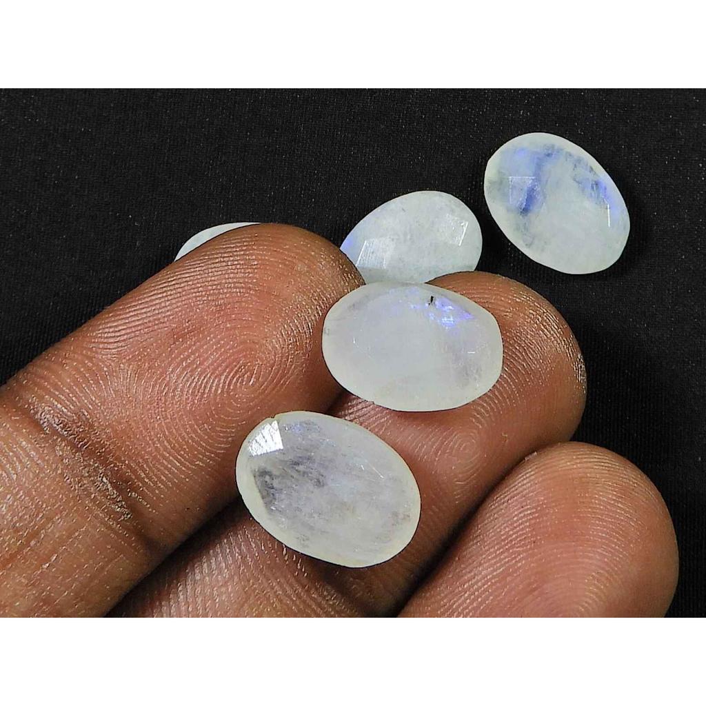 10X14 MM Natural Rainbow Moonstone Briolite Oval Faceted Gemstone 5 Pcs Lot RML-962