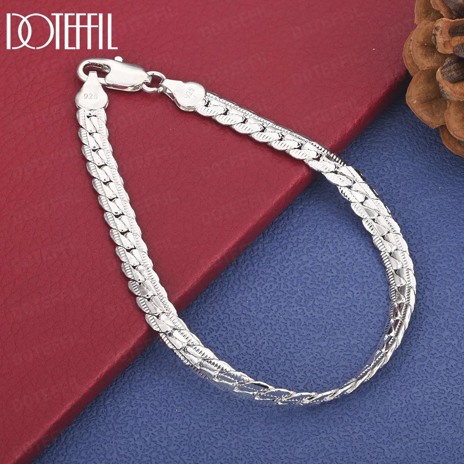 925 Sterling Silver 6mm Side Chain 18/19/20cm Bracelet Wedding Jewelry