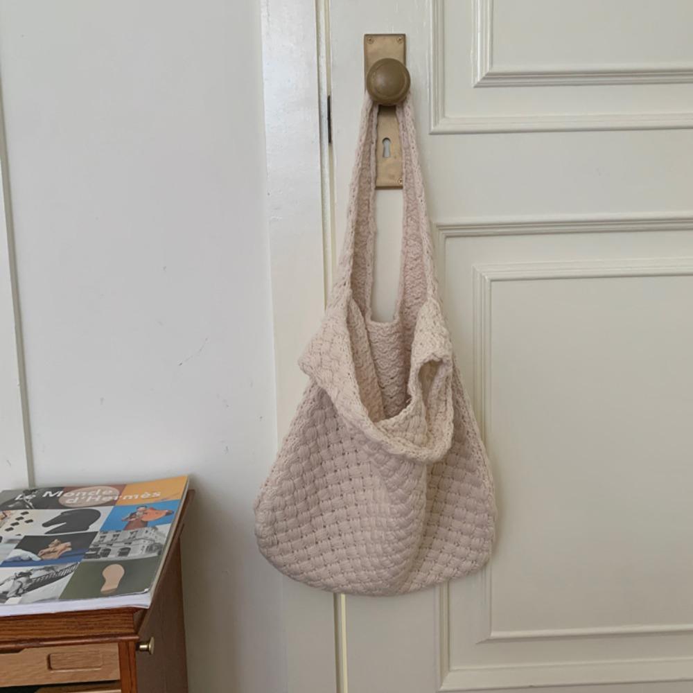Large Capacity Hollow Out Weave Bag Summer Beach Handbag Trendy Knitted Tote Bag  Beach бежевый