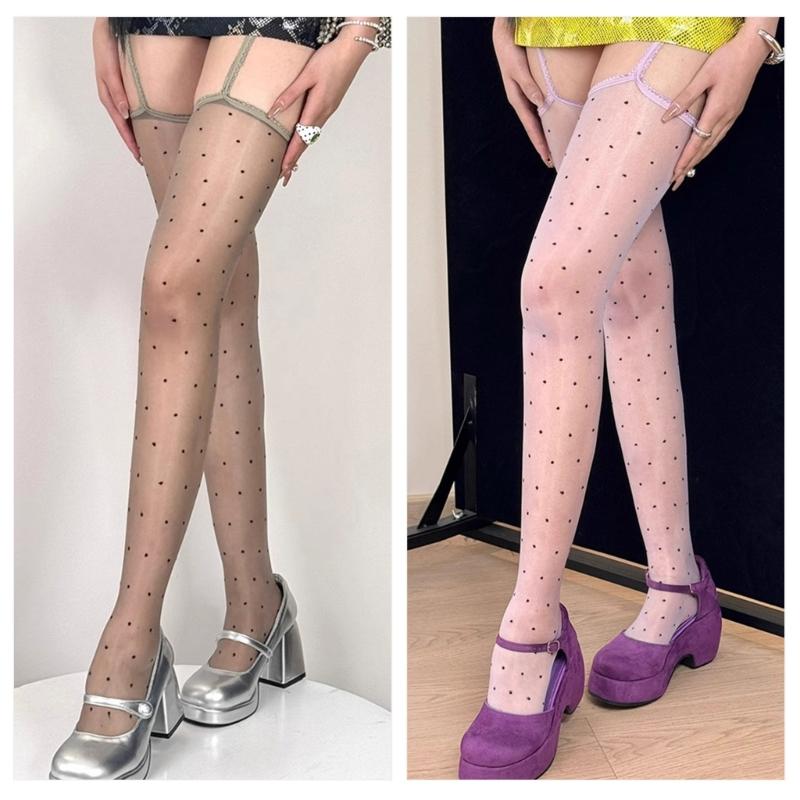 Thigh High Garter Stockings Glossy Sheer Control Top Tights for Women Garter Belt Tights Suspender Pantyhose Streetwears